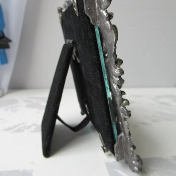 Enamel Floral Leaf Rhinestone Pink Flowers Small Picture Frame - Picture 6 of 9